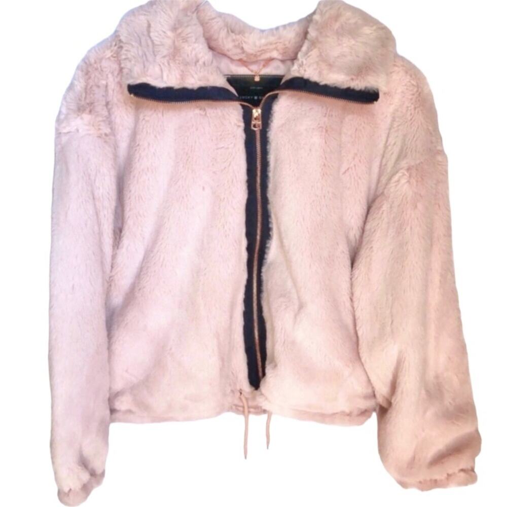 Lucky Brand rose gold faux fur missy jacket size medium